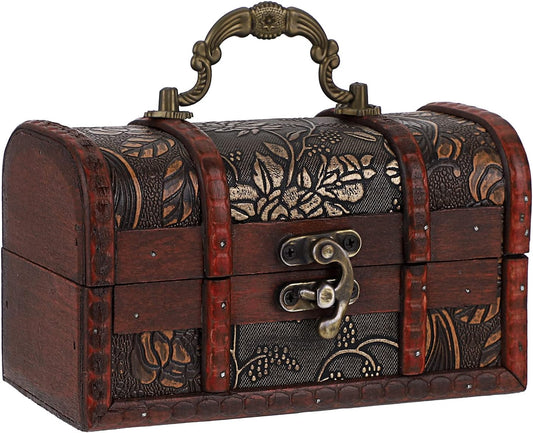 ELLDOO Vintage Treasure Chest, Pirate Keepsakes Box for Kids Gifts, Wooden Storage Box for Decorative Jewelry Pearl Trinkets, Large