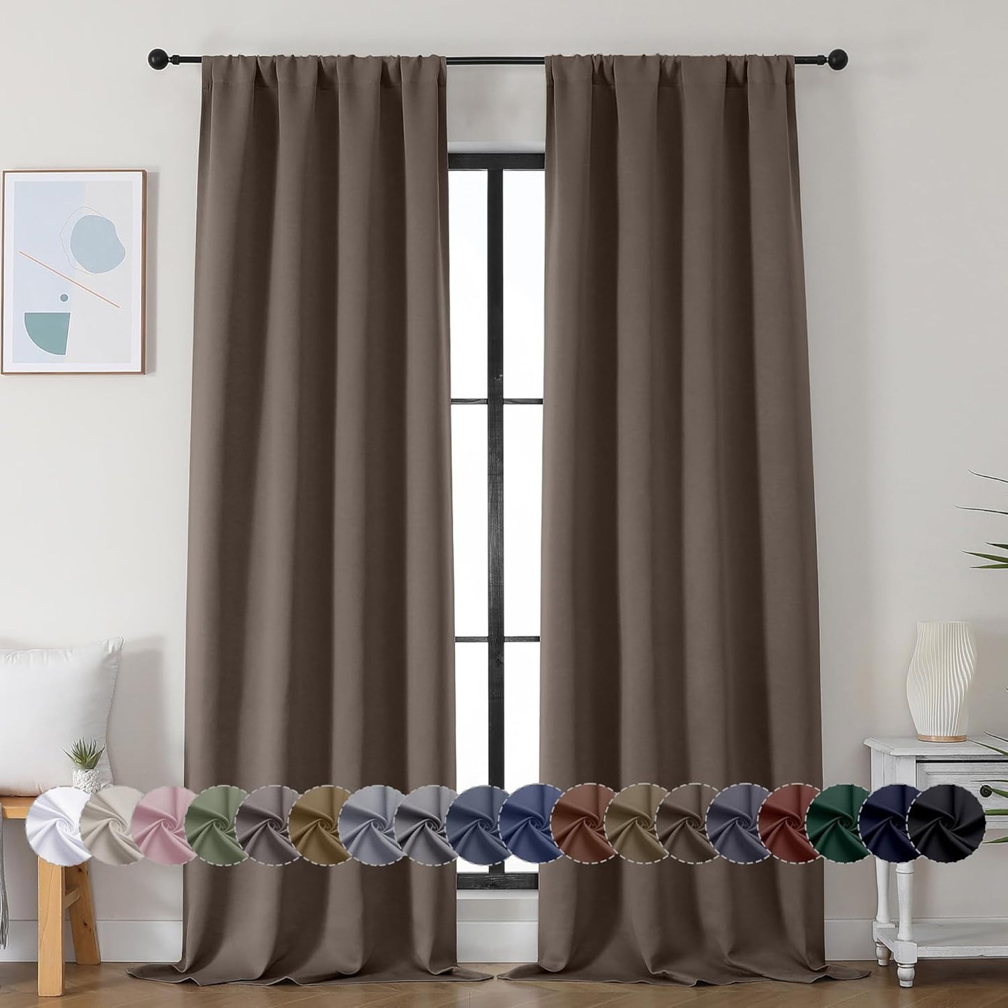 Simplebrand Ava Sage Green Blackout Curtains for Bedroom 63 Inch Length 2 Panels Set, Solid Thermal Insulated Energy Saving Rod Pocket Window Treatment Curtains Blackout Drapes, W40 x L63 Inch, Sage - Colors B
