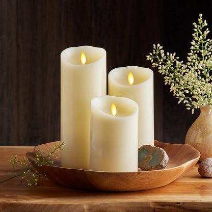 Luminara Scalloped Edge Flameless LED Candle - Ivory 3.5" x 8.75" - Real Wax Pillar Battery Operated Moving Flame w/Timer Unscented 1000Hr Runtime
