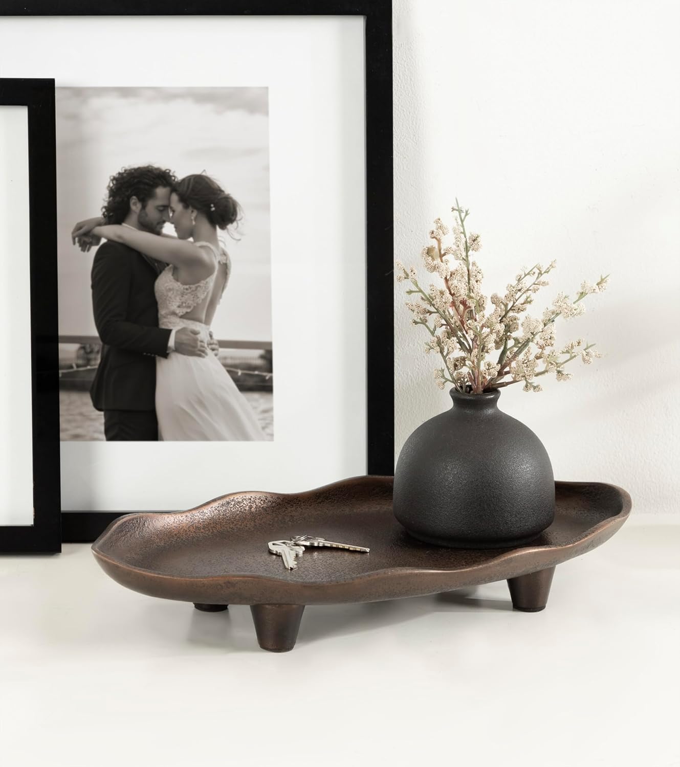 Kate and Laurel Alessia Modern Decorative Scalloped Oval Footed Metal Tray; 14 x 8; Bronze; Transitional Food-Safe Cast Aluminum Pedestal Tray with Rough Texture and Deckled Edge