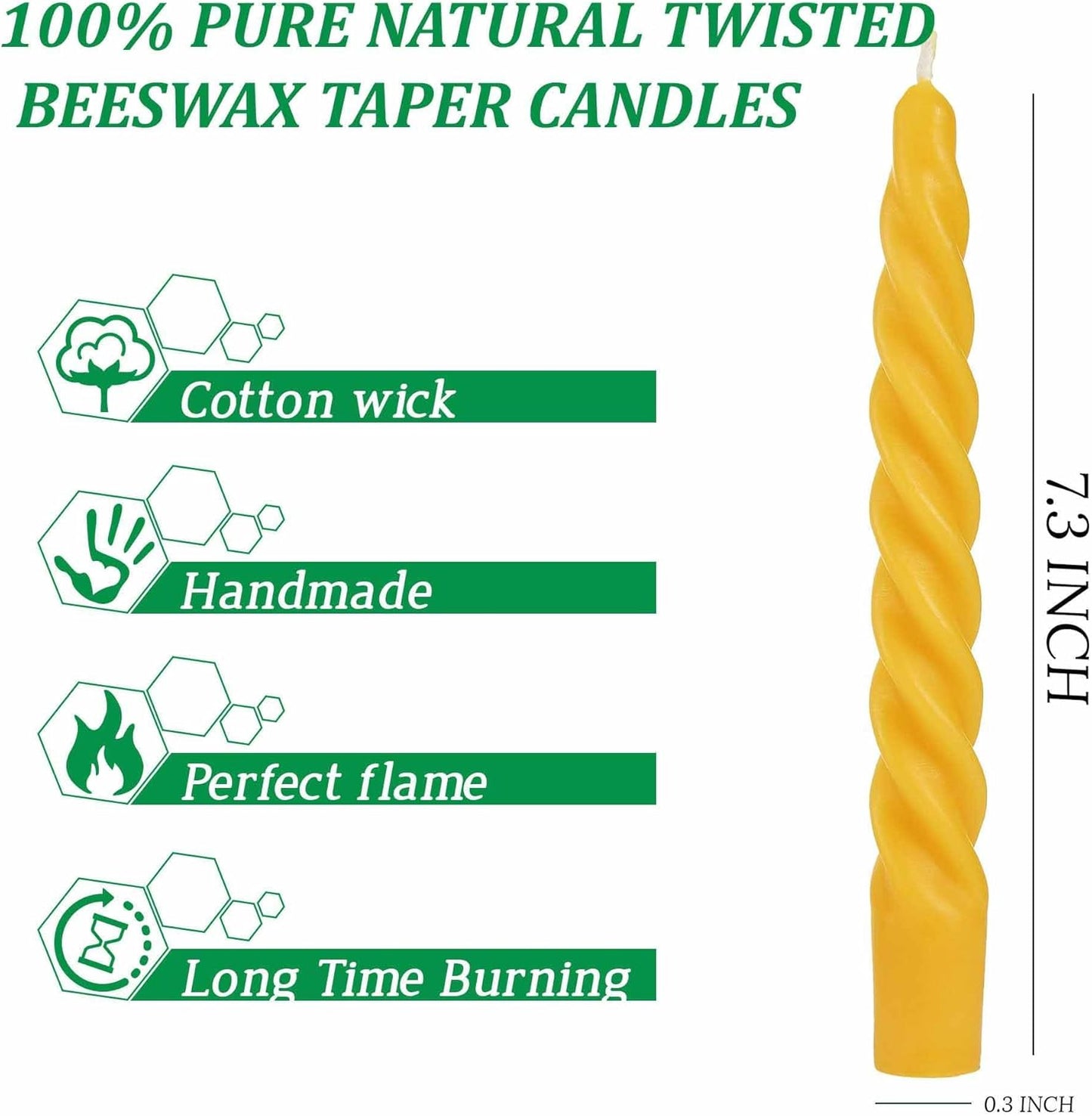 5 Inch Spirat Tapared Candles 10 Pack,0.78" Diameter Ivory Naturel Bee Candles Candlestick,7 Hours Long Lasting Smokeless and Unscented for Home Decoration