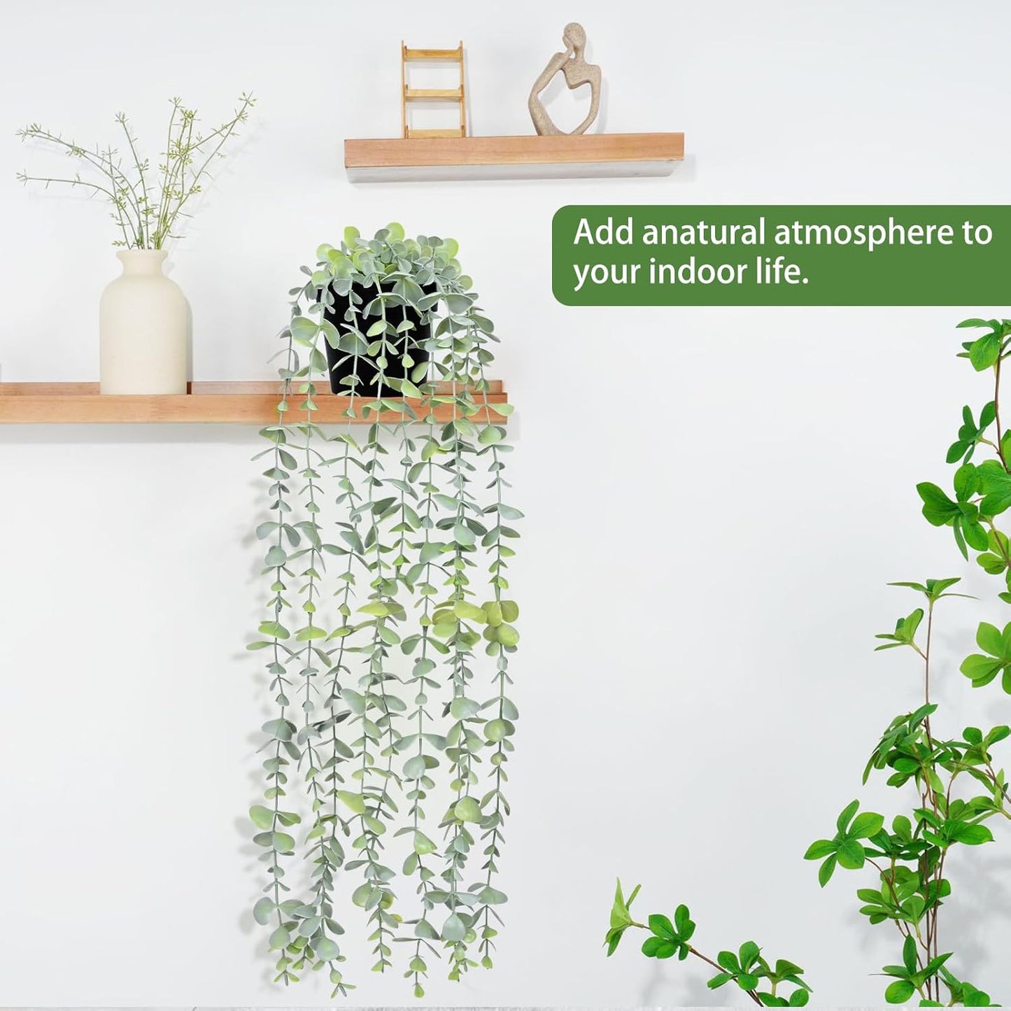 Waipfaru 4Pcs Fake Hanging Plants 2.7ft Fake Plants Eucalyptus Leaves UV Resistant Fake Vines Ivy Artificial Plants Outdoor Faux Plants Indoor Bedroom Living Room Boho Wall Porch Shelf Decor