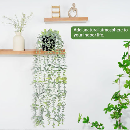 Waipfaru 4Pcs Fake Hanging Plants 2.7ft Fake Plants Eucalyptus Leaves UV Resistant Fake Vines Ivy Artificial Plants Outdoor Faux Plants Indoor Bedroom Living Room Boho Wall Porch Shelf Decor