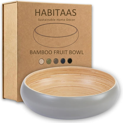 Fruit Bowl for Kitchen Counter – Handmade Spun Bamboo, Large 11.75" Fruit Basket, Eco-Friendly Decorative Serving Bowl for Home Decor, Produce Storage & Centerpiece (Gray)