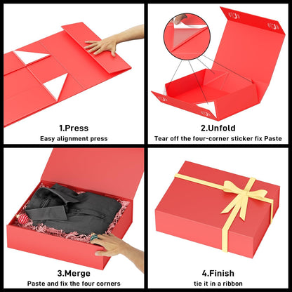 PSHVYM Gift Boxes with Lids, 11.5x7.8x3 In Forest Green Gift Box for Presents Magnetic Closure for T-Shirts, Gloves, Scarves, Books, Baby Clothes, Robes Clothing Gift Wrap, Contains Card, Ribbon