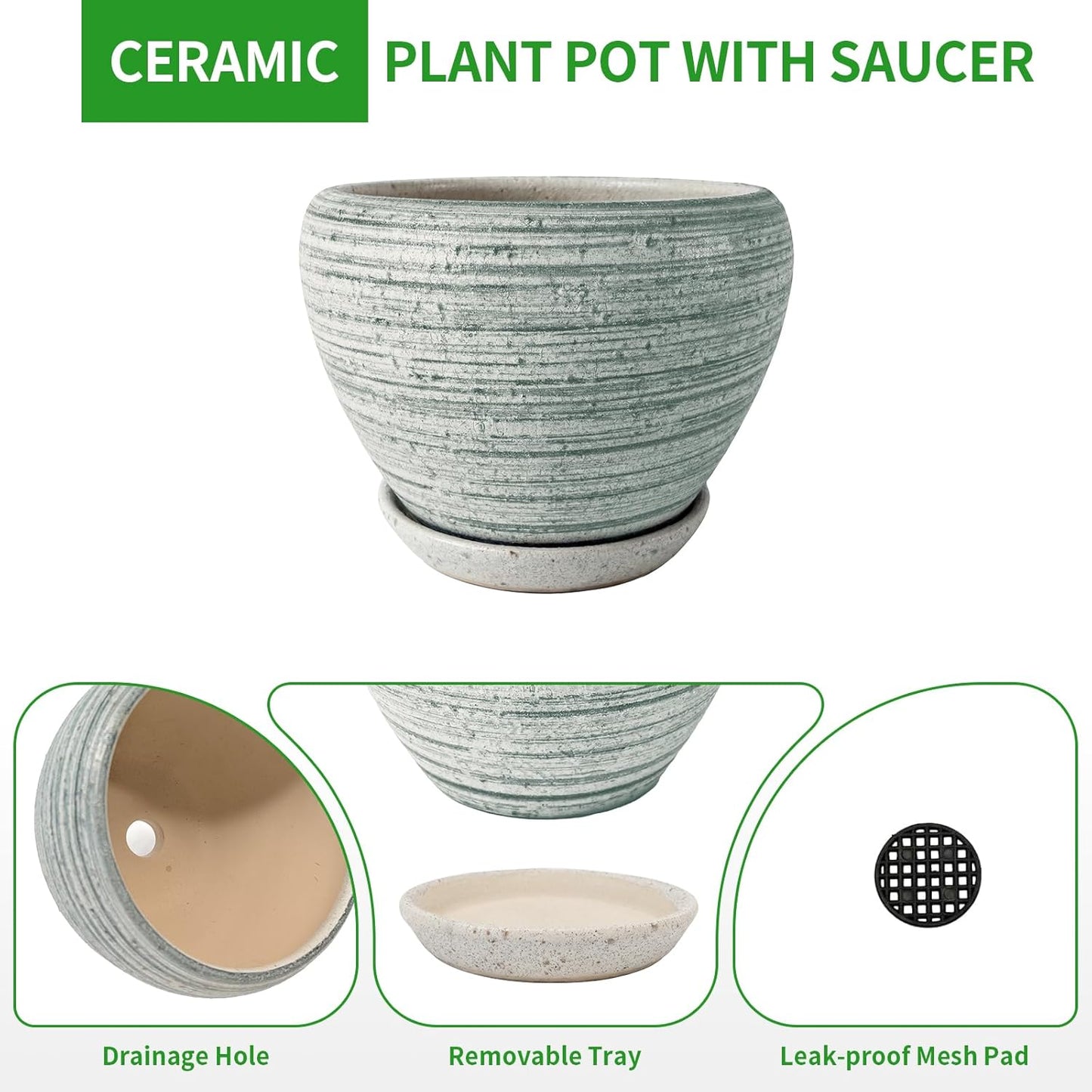 Deep Dream 6 Inch Plant Pots- Ceramic Planter Pot with Drainage Hole and Saucer, Round Flower Pot for Indoor Outdoor Succulent, Snake Plants and Cactus, Blue