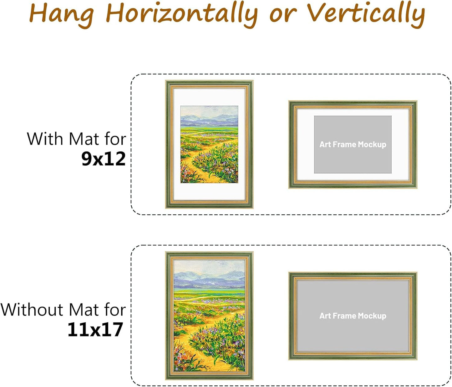 Golden State Art,11x14 Ornate Picture Frame for 8x10 Photo with Mat or 11 x 14 Prints without Mat,Real Glass Wall Display(Color:Green Gold)