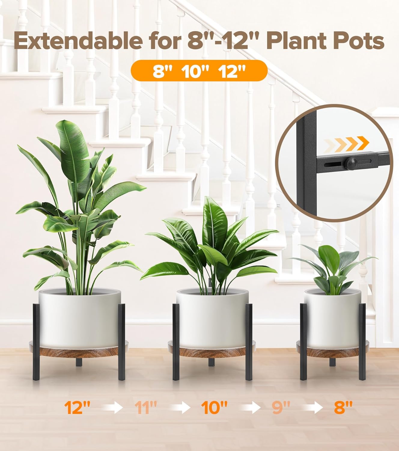 Plant Stand Indoor Adjustable, Metal Modern Indoor Plant Stand, Heavy Duty Plant Stands Outdoor Corner, Stable Plant Holder, Fits 8 to 12 Inches Pots, Black, 1 Pack, Pot & Plant Not Included