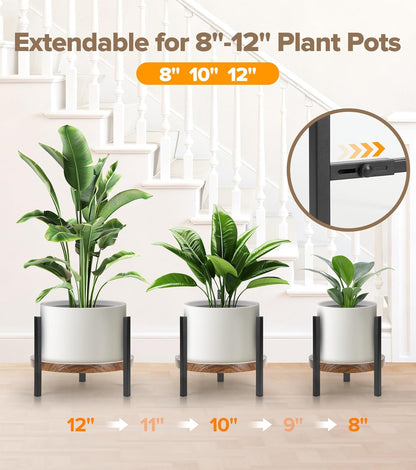 Plant Stand Indoor Adjustable, Metal Modern Indoor Plant Stand, Heavy Duty Plant Stands Outdoor Corner, Stable Plant Holder, Fits 8 to 12 Inches Pots, Black, 1 Pack, Pot & Plant Not Included