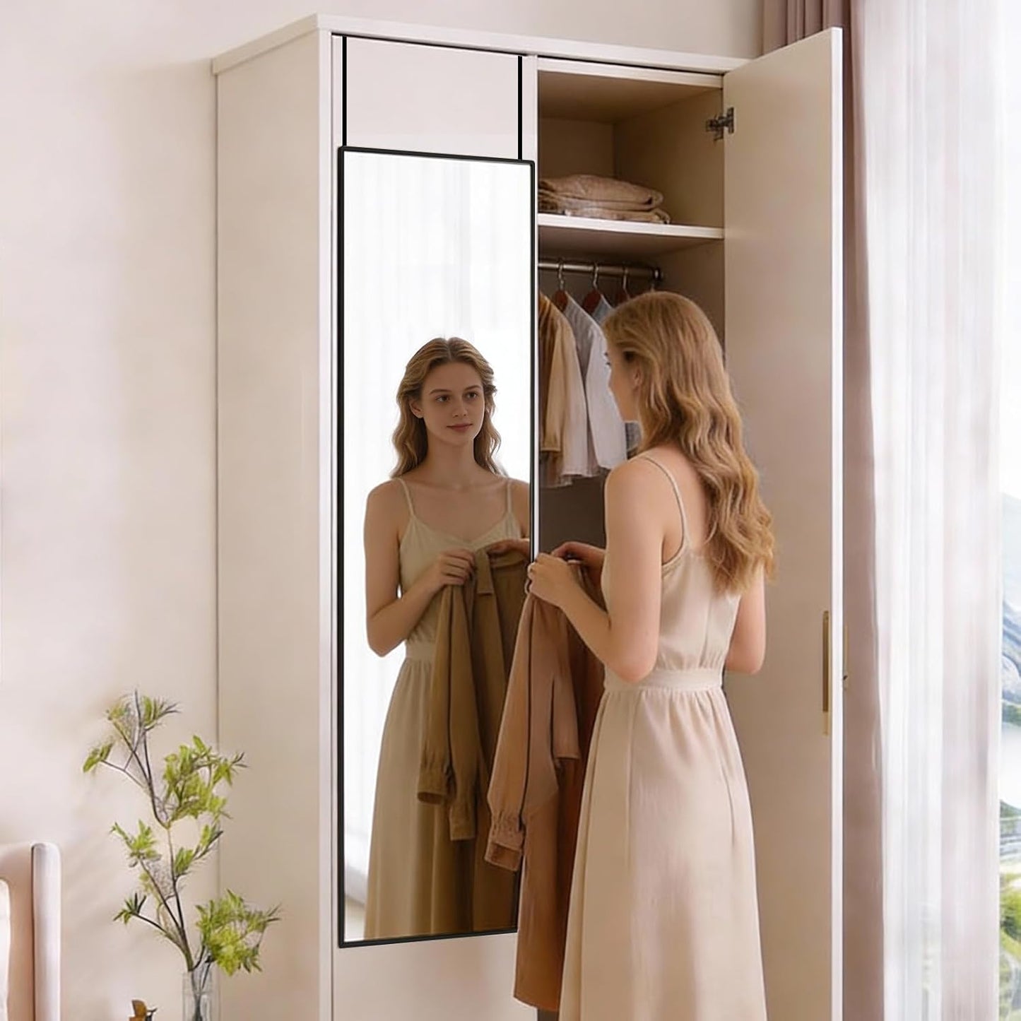 DUMOS Arched Full Length Mirror with Stand 64"x21" Floor Standing Aluminum Frame for Bedroom Body Hanging Leaning Modern Simple Home Decor Shatter-proorf Nano Glass Wall Living Room Cloakroom Black