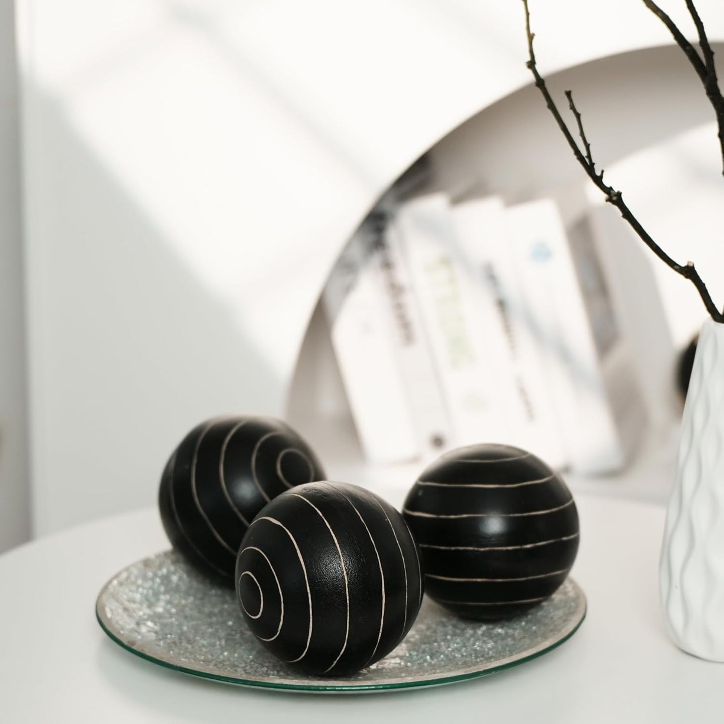 Set of 6 Decorative Orbs for Bowls and Vases - Circle Pattern - Resin Round Sphere Balls for Living, Dining Room Coffee Table Centerpiece Home Decor