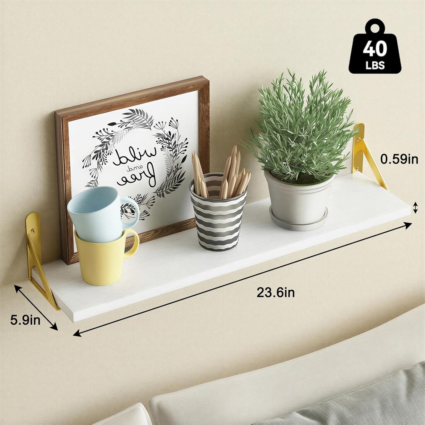 YGEOMER Brown Floating Shelves for Wall, 16.5 Inch Farmhouse Wall Shelves for Bedroom, Bathroom Storage, Living Room and Kitchen Decor (Set of 6 Brown)