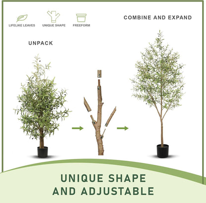 LYERSE Olive Trees Artificial Indoor - Faux Olive Tree 6ft - Fake Olive Tree with Olive Branches and Lifelike Fruits - Artificial Olive Tree for Modern Home Office House Living Room Decor Indoor