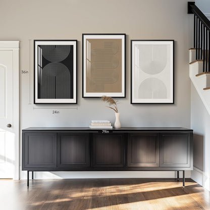 Large Framed Black and White Abstract Wall Art for Living Room, 3 Piece Big Modern Canvas Prints Paintings Artwork for Walls, Minimalist Abstract Art Pictures for Hallway, Office Wall Decor 24x36 In