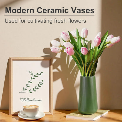 White Ceramic Vase, GUKJOB Small Cute Flower Vase for Pampas Grass, Home, Living Room, Dining Table, Farmhouse, Office Decor, Bedroom, Table, and Kitchen Shelf (White)