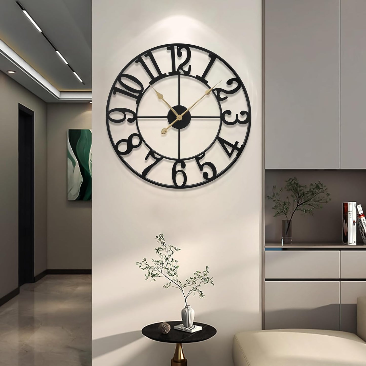 LEIKE 16" Large Wall Clocks Battery Operated, Round Modern Silent Non-Ticking Black Metal Wall Clock for Living Room Decor, Bedroom Kitchen (40cm Diameter, Black Roman Number)