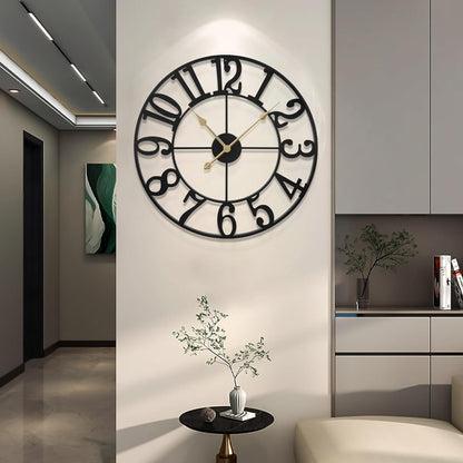 LEIKE 16" Large Wall Clocks Battery Operated, Round Modern Silent Non-Ticking Black Metal Wall Clock for Living Room Decor, Bedroom Kitchen (40cm Diameter, Black Roman Number)