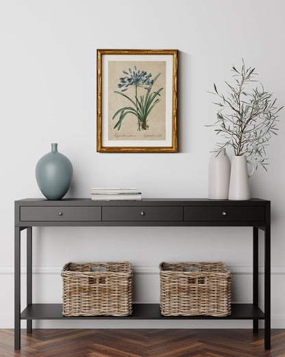 InSimSea Gold Bamboo Framed Canvas Wall Art, Retro Blue Hydrangea Botanical Prints, Antique Flowers Picture Frame with Mat, Victorian Home Wall Decor for Kitchen Living Room Bedroom, 11x14inch