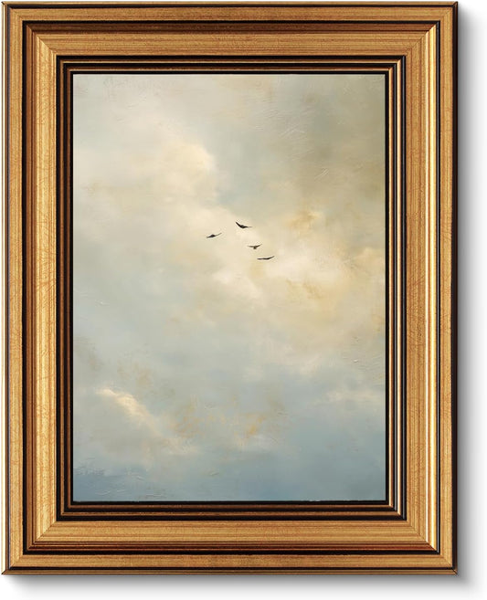VIYYIEA Vintage Gold Framed Wall Art, Sketch Birds Canvas Painting, Cute but Exquisite Wall Decor, No Glass No Glare, Suitable for Bedside Tables, Foyer, Bookshelves,【Hummingbird】-10L x 8W - Colors B