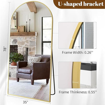 Koonmi 30"x71" Arched Full Length Mirror, Gold Large Floor Mirror with Aluminum Alloy Frame, Standing Hanging or Leaning Wall-Mounted Full Body Mirror for Living Room and Bedroom