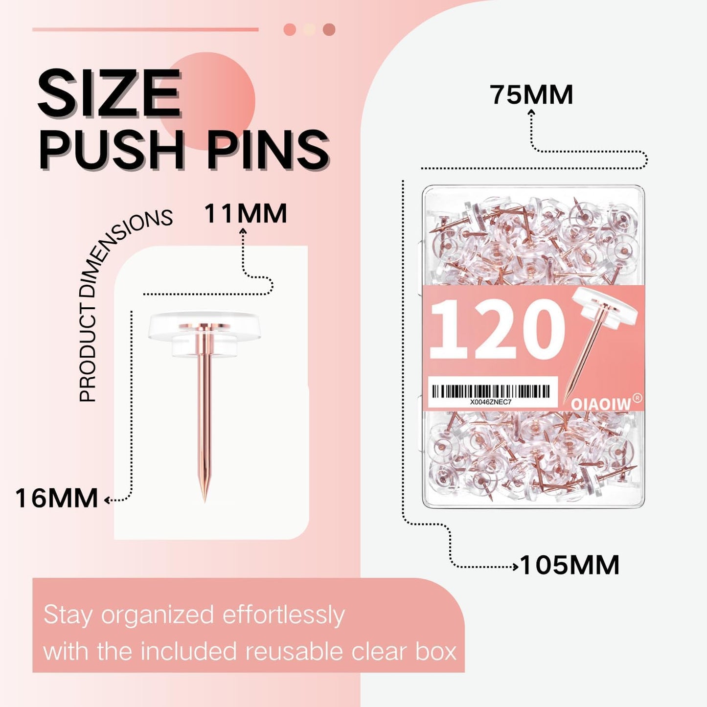 150 PCS Clear Push Pins Tacks Count in Reusable Box for Bulletin Boards and Wall Displays Heavy Duty Plastic Head