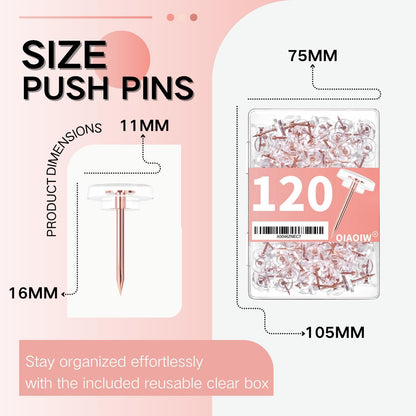 150 PCS Clear Push Pins Tacks Count in Reusable Box for Bulletin Boards and Wall Displays Heavy Duty Plastic Head