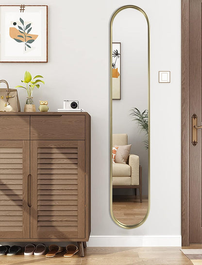 OUSHUAI Gold Tall Mirror,Narrow Capsule Long Mirrors with Metal Frame for Entryway,Hallway,Living Room 44"X8" (3pcs)