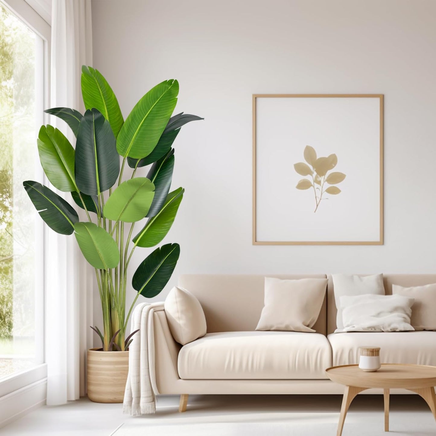 Artificial Bird of Paradise Plant 5.2Ft Fake Tropical Palm Tree with 10Trunks Faux Banana Leaf Trees in Pot for Home Indoor Outdoor Office Modern Decor Housewarming Gift（1Pcs）