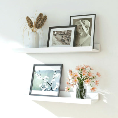 White Floating Shelves for Wall Decor, Wall Mounted Wood Storage Shelf for Bedroom, Living Room, Bathroom, Kitchen, Nursery, Display Picture Ledge Shelf with Lip Set of 2-14 Inches, White