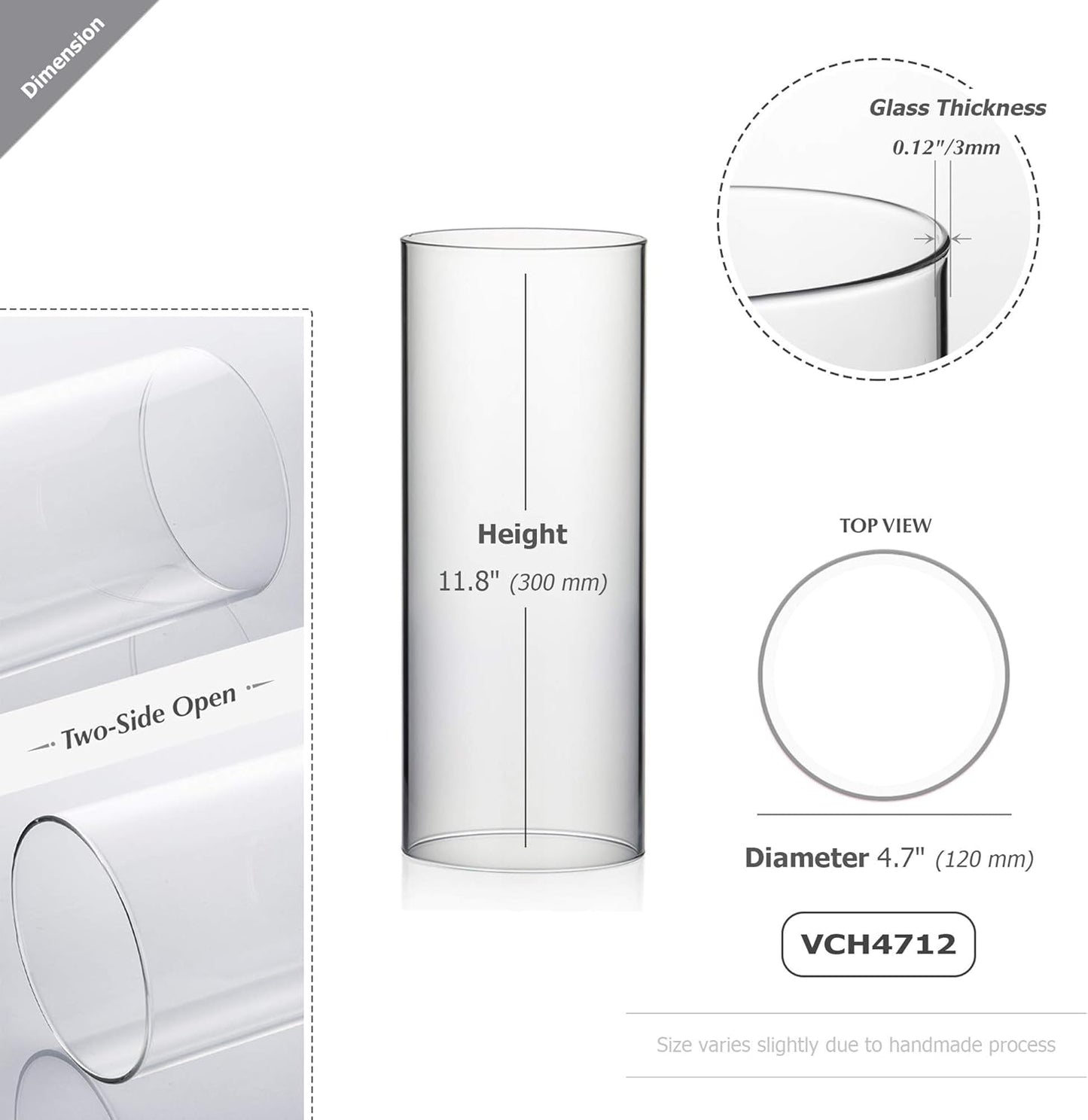 WGVI Hurricane Candle Holder Sleeve, Wide 4", Height 8", Clear Glass Cylinder Candleholder, Chimney Tube, Open Ended Candle Shade, 1 Piece - Colors B