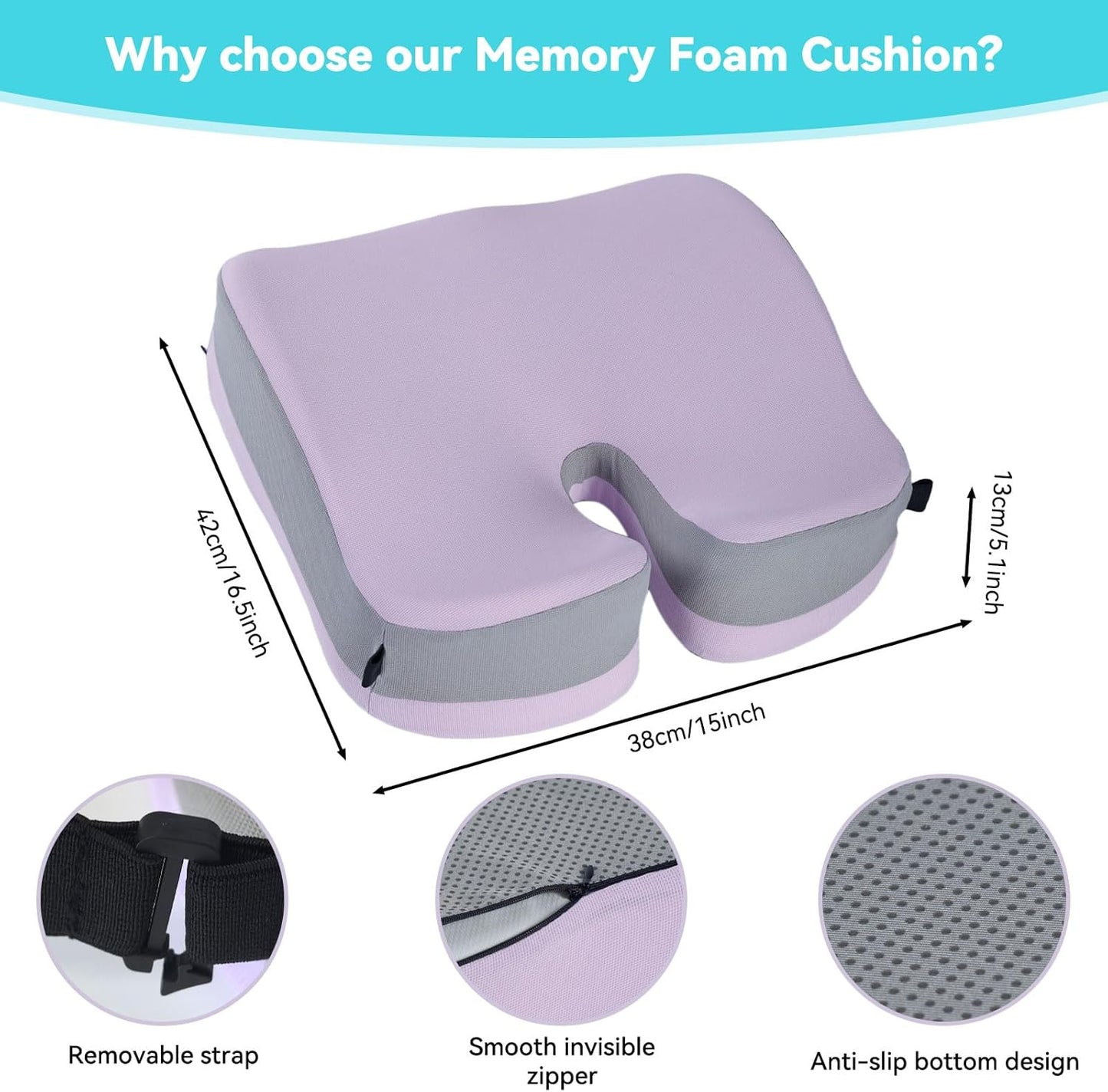 Seat Cushions for Office Chairs Wheelchair Cushion for Long Sitting Back Pain，Memory Foam Seat Car Computer Desk Chair Cushion，Coccyx Cushion for Tailbone Pain Relief Cushion Office Chair Black