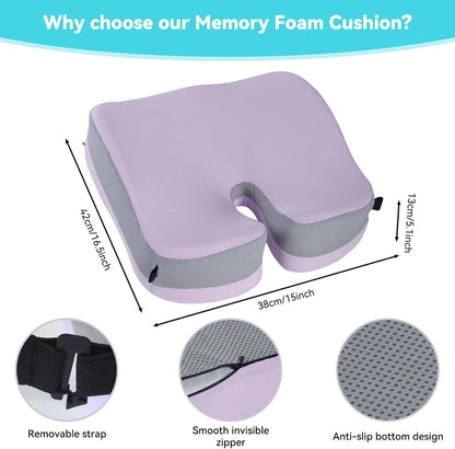 Seat Cushions for Office Chairs Wheelchair Cushion for Long Sitting Back Pain，Memory Foam Seat Car Computer Desk Chair Cushion，Coccyx Cushion for Tailbone Pain Relief Cushion Office Chair Black