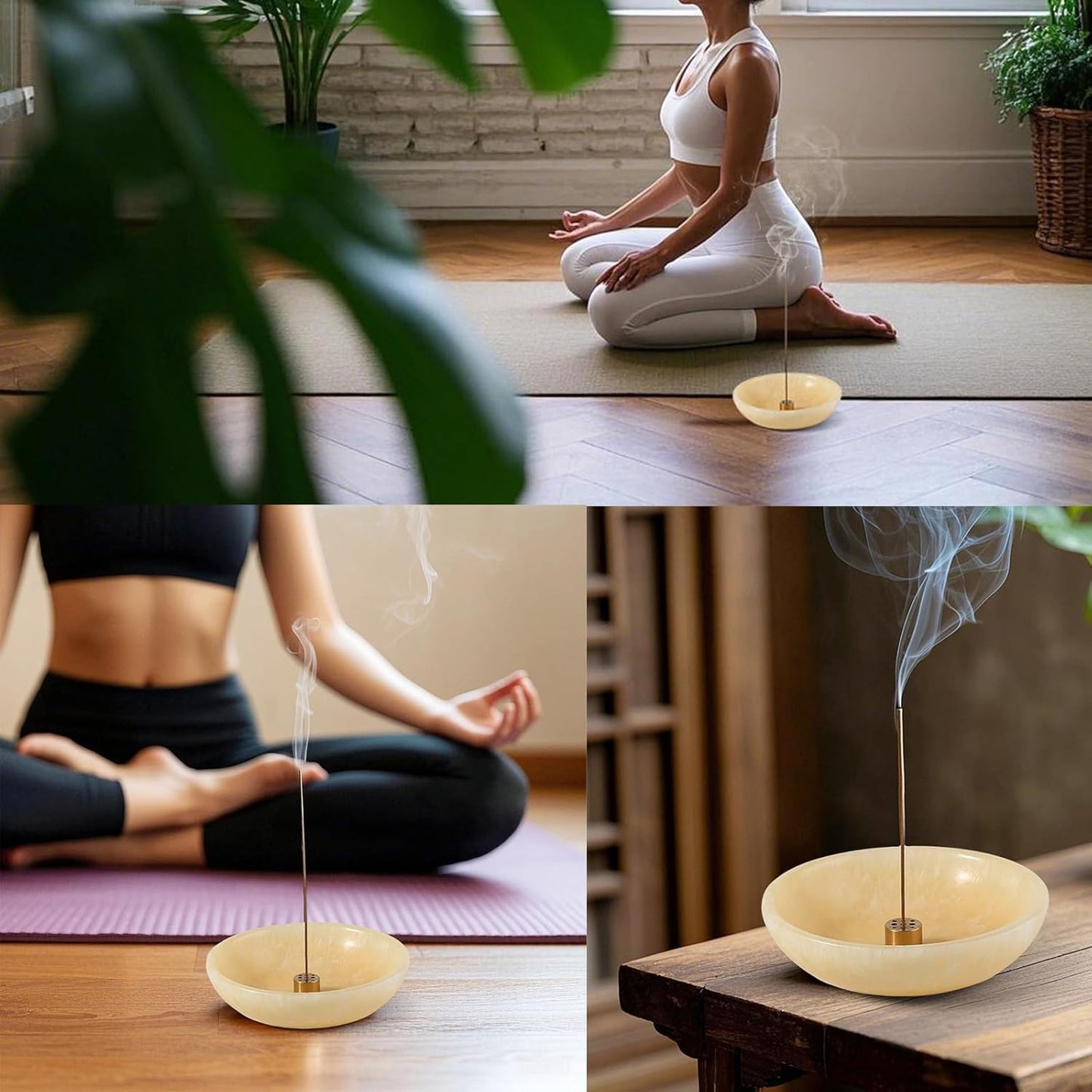 Koville Natural Marble Incense Holder, Incense Holder for Sticks with 9 Holes, Handmade Incense Burner Ash Catcher for Meditation Yoga SPA, Balsam Fir/Palo Santo/Sage/Cone (Green)