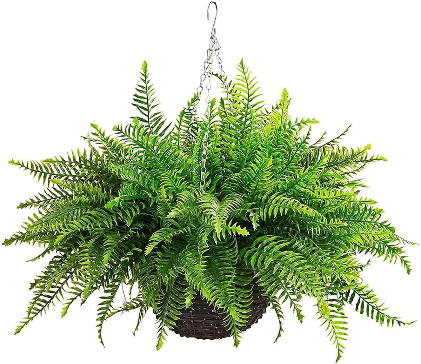 Outdoor Fake Hanging Fern – Artificial Hanging Ferns 2 Pack, Large Faux Boston Fern Bushes, UV Resistant Outdoor Hanging Plants for Front Porch, Patio & Indoor Decor