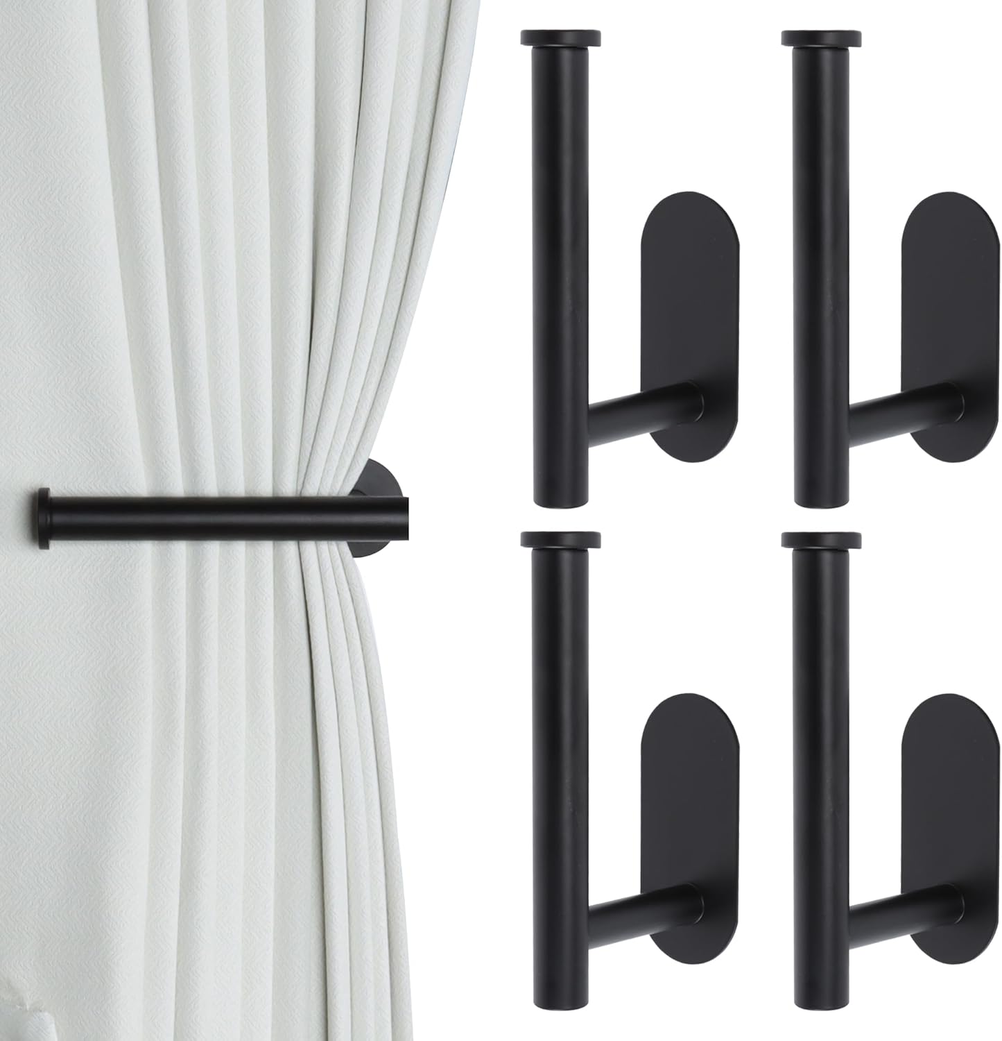Groleca 2 Pack Adhesive Curtain Holdbacks Curtain Tie Backs Curtain Holdbacks No Drill Curtain Pull Backs Adhesive Curtain Hooks Curtain Holders for Drapes (2, Black)