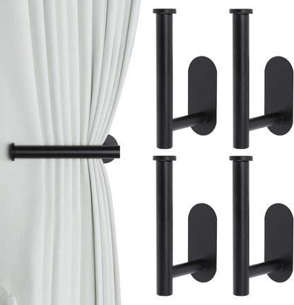 Groleca 2 Pack Adhesive Curtain Holdbacks Curtain Tie Backs Curtain Holdbacks No Drill Curtain Pull Backs Adhesive Curtain Hooks Curtain Holders for Drapes (2, Black)