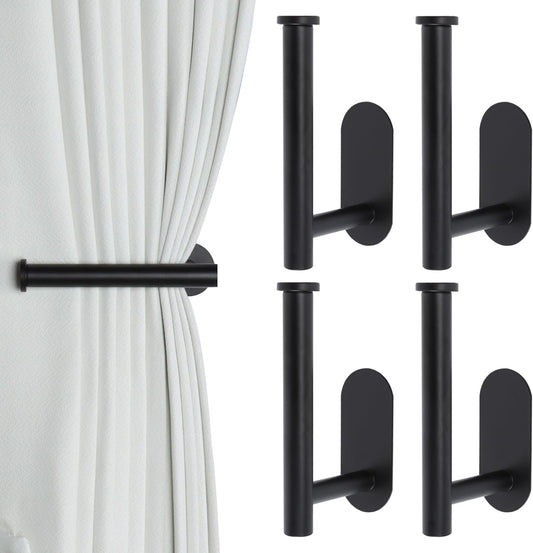 Groleca 2 Pack Adhesive Curtain Holdbacks Curtain Tie Backs Curtain Holdbacks No Drill Curtain Pull Backs Adhesive Curtain Hooks Curtain Holders for Drapes (2, Black)