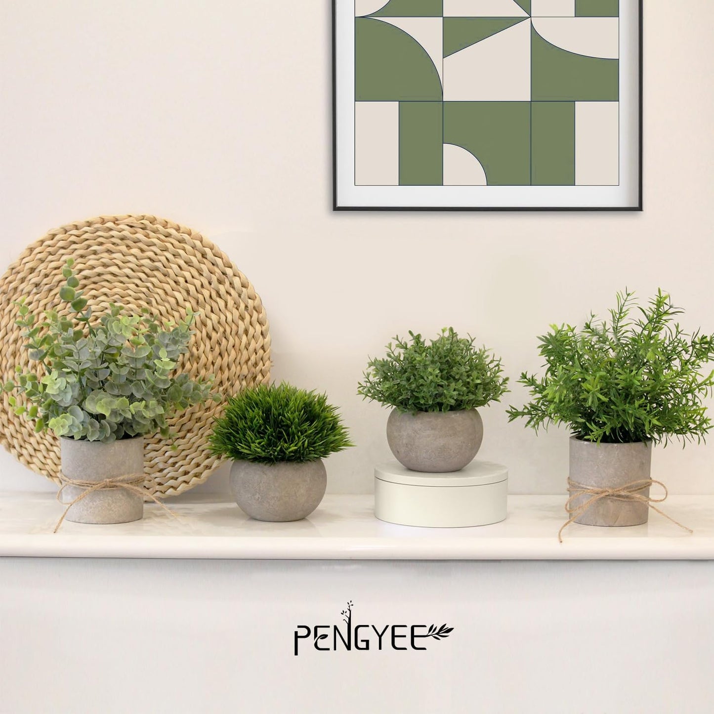 4 Pack Small Fake Plants in White Pulp Pot for Home Decor, Artificial Plants Indoor, Small Faux Plants Indoor for Bathroom Bedroom Kitchen Office Farmhouse Room Shelf Decor
