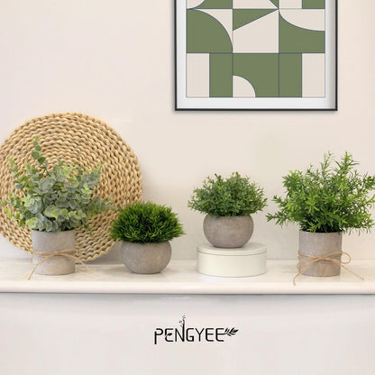 4 Pack Small Fake Plants in White Pulp Pot for Home Decor, Artificial Plants Indoor, Small Faux Plants Indoor for Bathroom Bedroom Kitchen Office Farmhouse Room Shelf Decor
