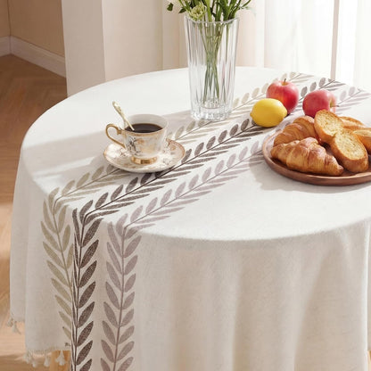 Softalker Outdoor Tablecloth Rectangle, Waterproof Linen Cotton Farmhouse Table Cloths with Tassel, Heavy Weight Wrinkle Free Boho Table Cover for Picnic Camping Dining - 55 x 70 Inch, Coffee Lines