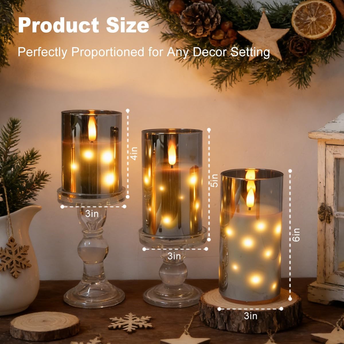 Rechargeable Flameless Glass Pillar Candles–Gifts for Women,–Set of 3, Realistic Flickering LED Light,Remote & Timer, Ideal for Living Room, Bedroom & Festival Wedding Home Party Decor