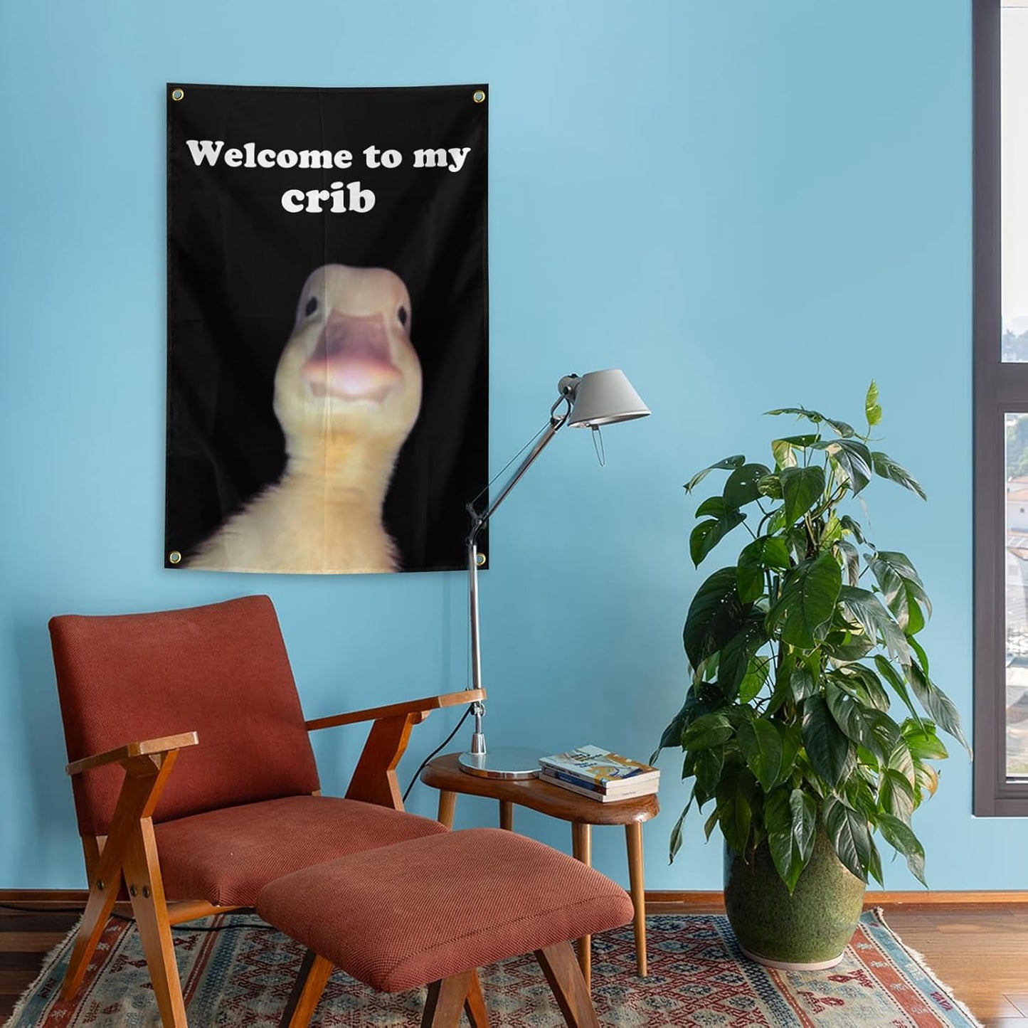 ILINJAU Welcome To My Crib Flag Funny Duck Tapestry 2x3Ft Indoor Outdoor Wall Art Tapestry for Bedroom Teens Room Decoration Living Room Bedroom