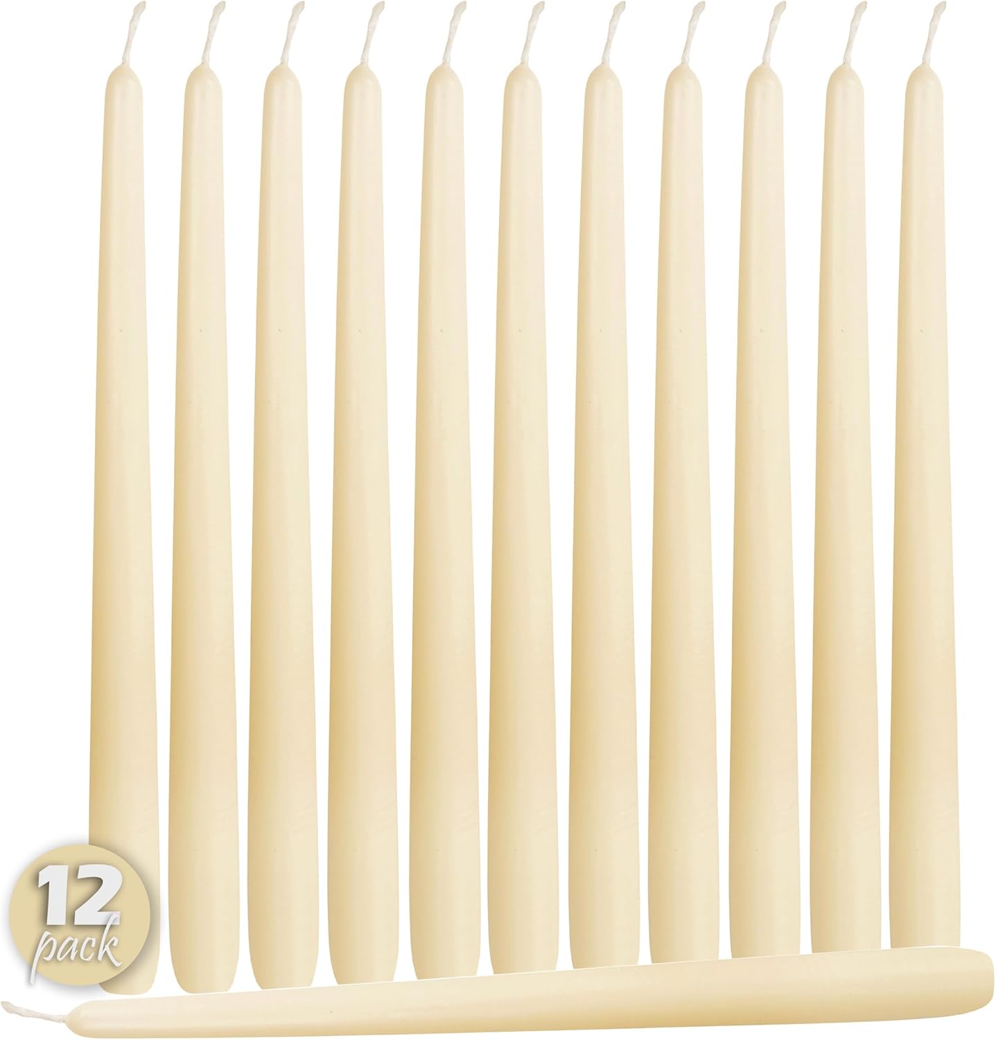 Hyoola 12 Pack Tall Taper Candles - 10 Inch Woolwhite Dripless, Unscented Dinner Candle - Paraffin Wax with Cotton Wicks - 8 Hour Burn Time