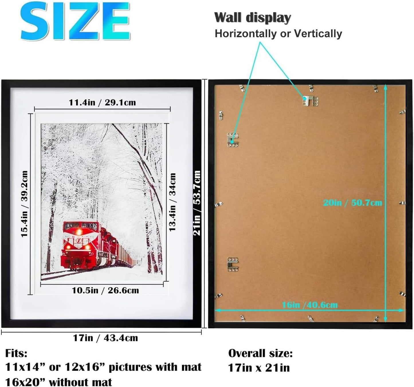 Egofine 12x16 Picture Frame Black, Covered by Plexiglass Made of Solid Wood, Display Pictures 9x12 and 11x14 with Mat or 12x16 Without Mat, for Wall Mounting Photo Frame - Colors B