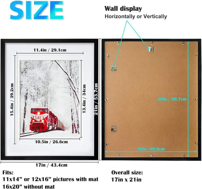 Egofine 12x16 Picture Frame Black, Covered by Plexiglass Made of Solid Wood, Display Pictures 9x12 and 11x14 with Mat or 12x16 Without Mat, for Wall Mounting Photo Frame - Colors B