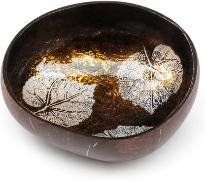 ChezMax Natural Coconut Bowl with Mother of Pearl Inlays - Key Bowl & Fruit Snack Holder (Blue-Gold)