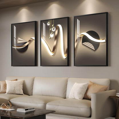 Framed Modern Luxury Gold Wall Art, Set of 3 Piece Contemporary Paintings Artwork for Walls, Golden Prints Pictures with Gold Frame, Wall Decor for Living Room, Hallway, Bedroom, Office 16x24 Inch