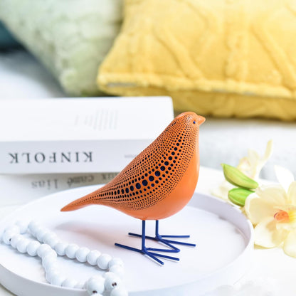 Quoowiit Bird Figurine, Modern Sculpture and Statues for Home Decor, Animal Statues for Bookshelf, Table, Entryway, Fireplace, Resin Decorative Sculpture with Chic Polka Dots Art Design (White)