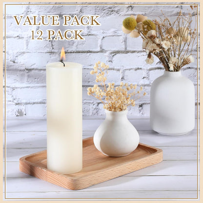 Lounsweer 12 Pack Ivory Pillar Candles Bulk Large Unscented Paraffin Wax Long Lasting Candles Clean Burning Supplies for Home Decor Wedding Party Dinner Bath Spa(2 x 8 Inch)