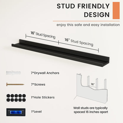 FLYJOE Picture Ledge Shelf, Floating Shelves Set of 2, 48 Inches Long Large Nursery Book Shelves for Toys Storage, Kids Bookshelf Wall Mounted for Living Room Bedroom Decor Books Photo Frames, Walnut